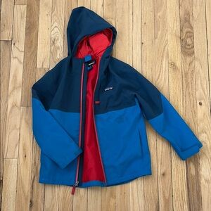 Patagonia Blue Colorblock Hooded Jacket with Red Lining